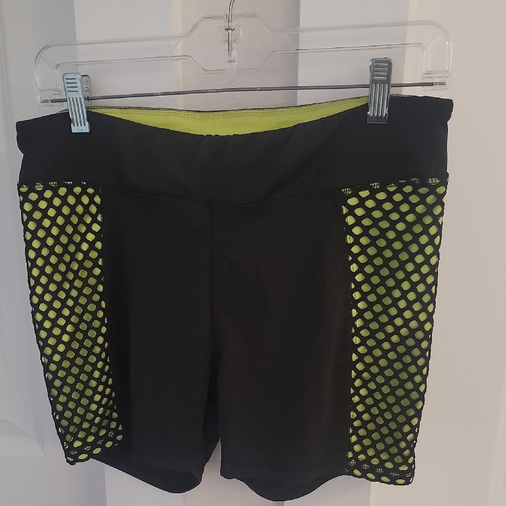 Daisy Fuentes Black and Neon Green Athletic Shorts